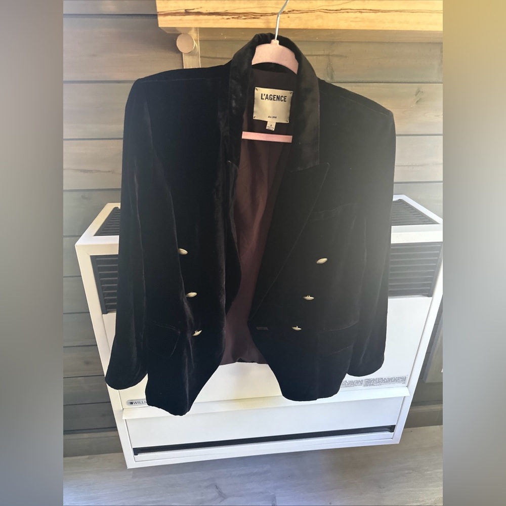 L’agence Blazer Kenzie Double-Breasted Velvet Jacket Sz 8
